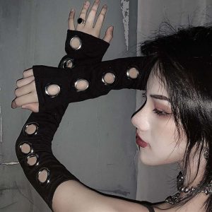 Gothic Pure Color Hollow Out Gloves - Modakawa modakawa