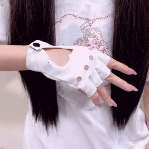 Hollow Out Buckle Cool PU Gloves  - Modakawa Modakawa