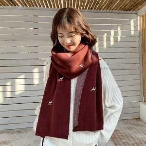 Cute Reindeer Embroidery Scarf - Modakawa Modakawa