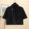 Pocket Lapel Tie T-Shirt Irregular Lace Up Slip Dress Two Pieces Set - Modakawa modakawa
