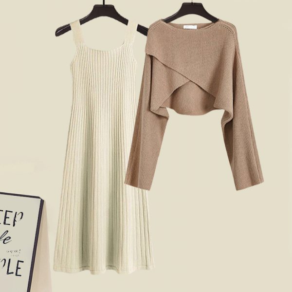 Irregular Short Sweater Slip Dress Two Pieces - Modakawa Modakawa