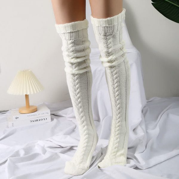 Casual Textured Stockings Over the Knee - Modakawa Modakawa