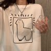 Cartoon Alpaca Embroidery Loose T-Shirt - Modakawa modakawa
