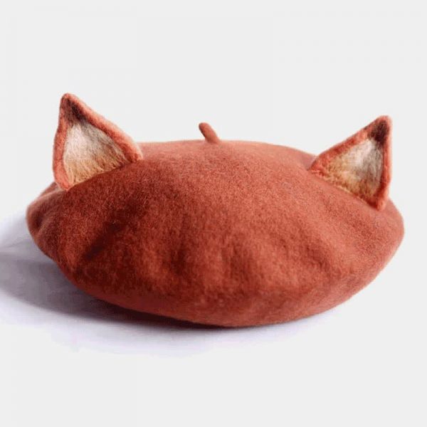 Light Brown Little Fox Beret Hat - Modakawa Modakawa