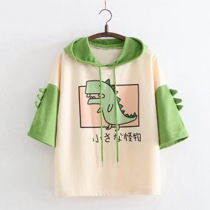 Dinosaur Cartoon Japanese Hooded T-shirt - Modakawa Modakawa