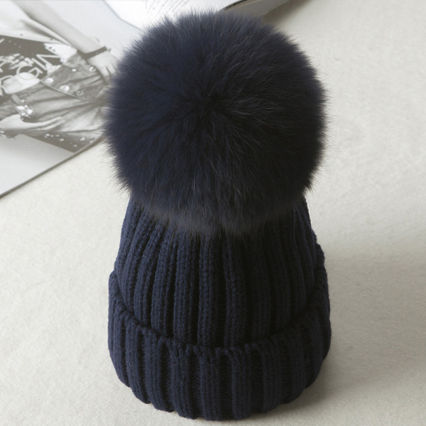 Winter Knit Beanie Hat Detachable Warm Fur Pom Pom - Modakawa Modakawa