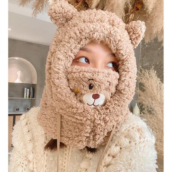 Bear Face Mask Ears Hat Head Warmer - Modakawa Modakawa