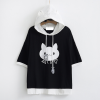 Kitty Black White Colorblock Hooded T-shirt - Modakawa Modakawa