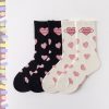  Cute Black Pink Love Heart Cotton Socks - Modakawa Modakawa