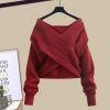 Cross Knit Sweater Flouncing A-line Slip Dress Two Pieces - Modakawa Modakawa