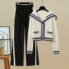 Sailor Collar Cable Sweater Casual Pants Pleated Skirt Two Pieces Set - Modakawa Modakawa