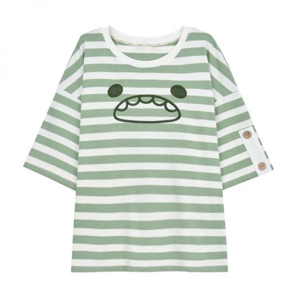 Cute Monster Stripe T-Shirt Pocket Overalls - Modakawa Modakawa