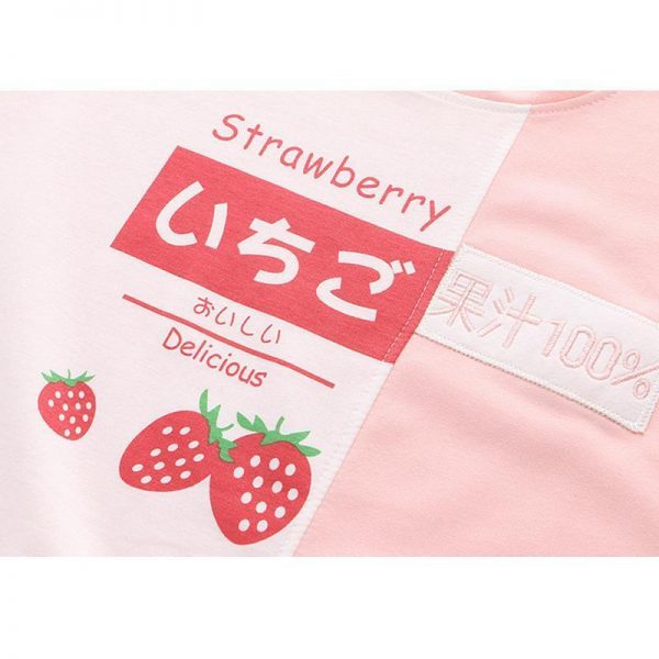 Japanese Strawberry Avocado Delicious Color Block T-shirt - Modakawa Modakawa