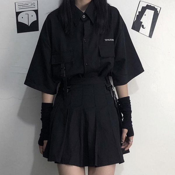 Vintage Dark Pocket T-Shirt Skirt Set - Modakawa Modakawa