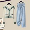 Sailor Collar Cable Sweater Casual Pants Pleated Skirt Two Pieces Set - Modakawa Modakawa
