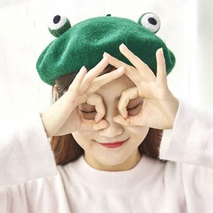 Funny Frog Handmade Wool Felt Green Hat - Modakawa Modakawa