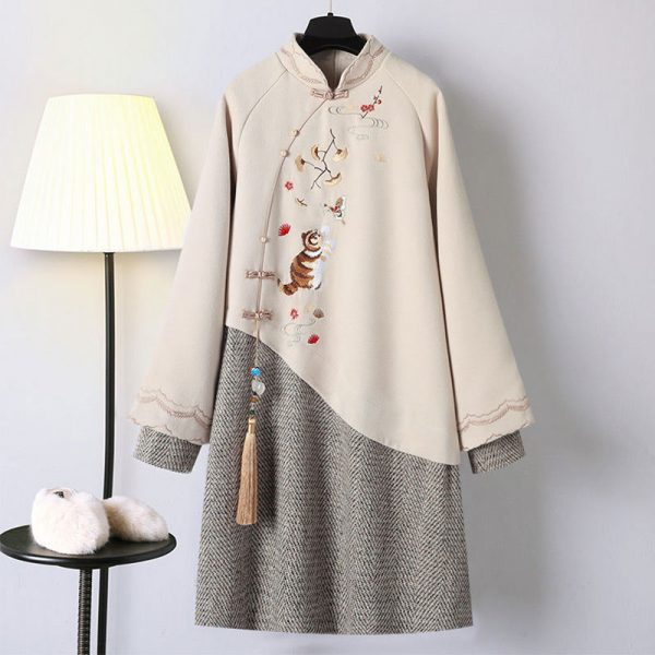 Embroidery Loose Fringed Hoodie Vintage Sweatshirt Dress - Modakawa Modakawa