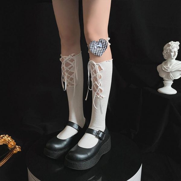 Cross Lace Strap Socks - Modakawa Modakawa