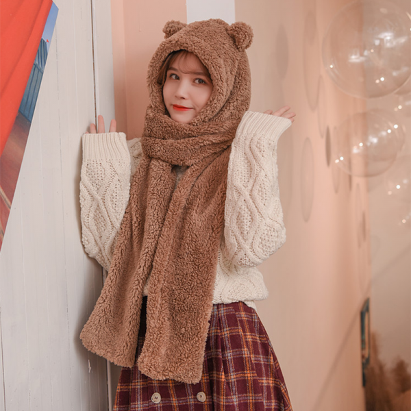 Cute Bear Ears Warm Hat Scarf - Modakawa Modakawa