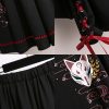 Vintage Sakura Fox Print Lace Up T-Shirt Wide Leg Pants Set - Modakawa Modakawa