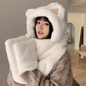 Cat Ears Hat Soft Scarf Gloves Warmer - Modakawa Modakawa