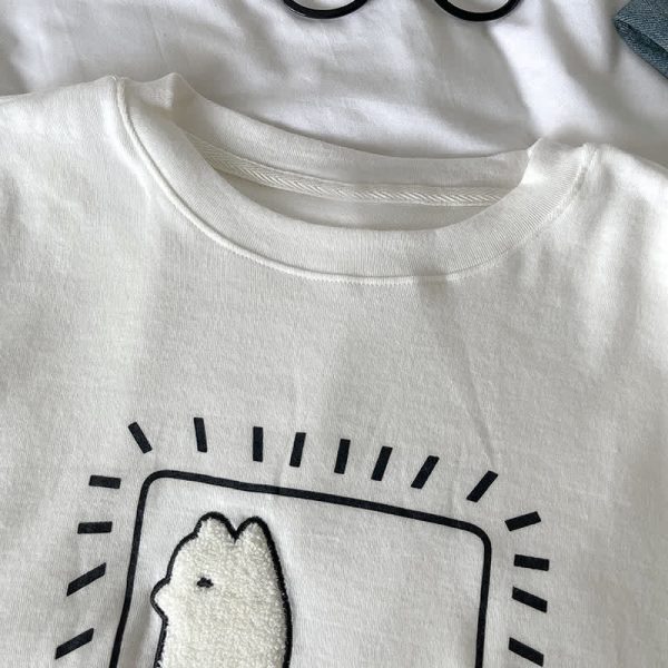 Cartoon Alpaca Embroidery Loose T-Shirt - Modakawa modakawa