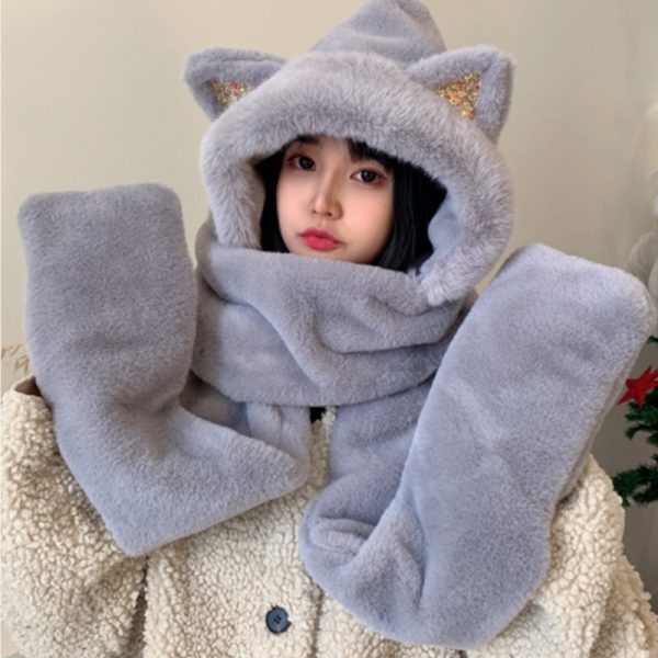 Cat Ears Hat Soft Scarf Gloves Warmer - Modakawa Modakawa