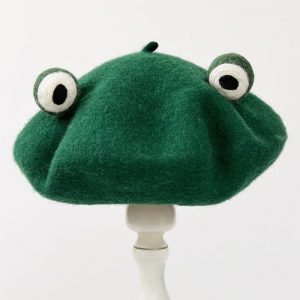 Funny Frog Handmade Wool Felt Green Hat - Modakawa Modakawa